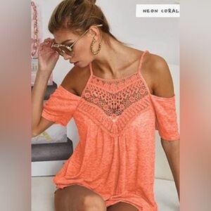 BiBi Cold Shoulder Lace Tunic Top
